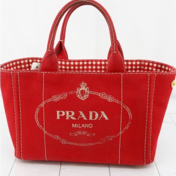 Prada Red check Canapa tote - Picture 1 of 10